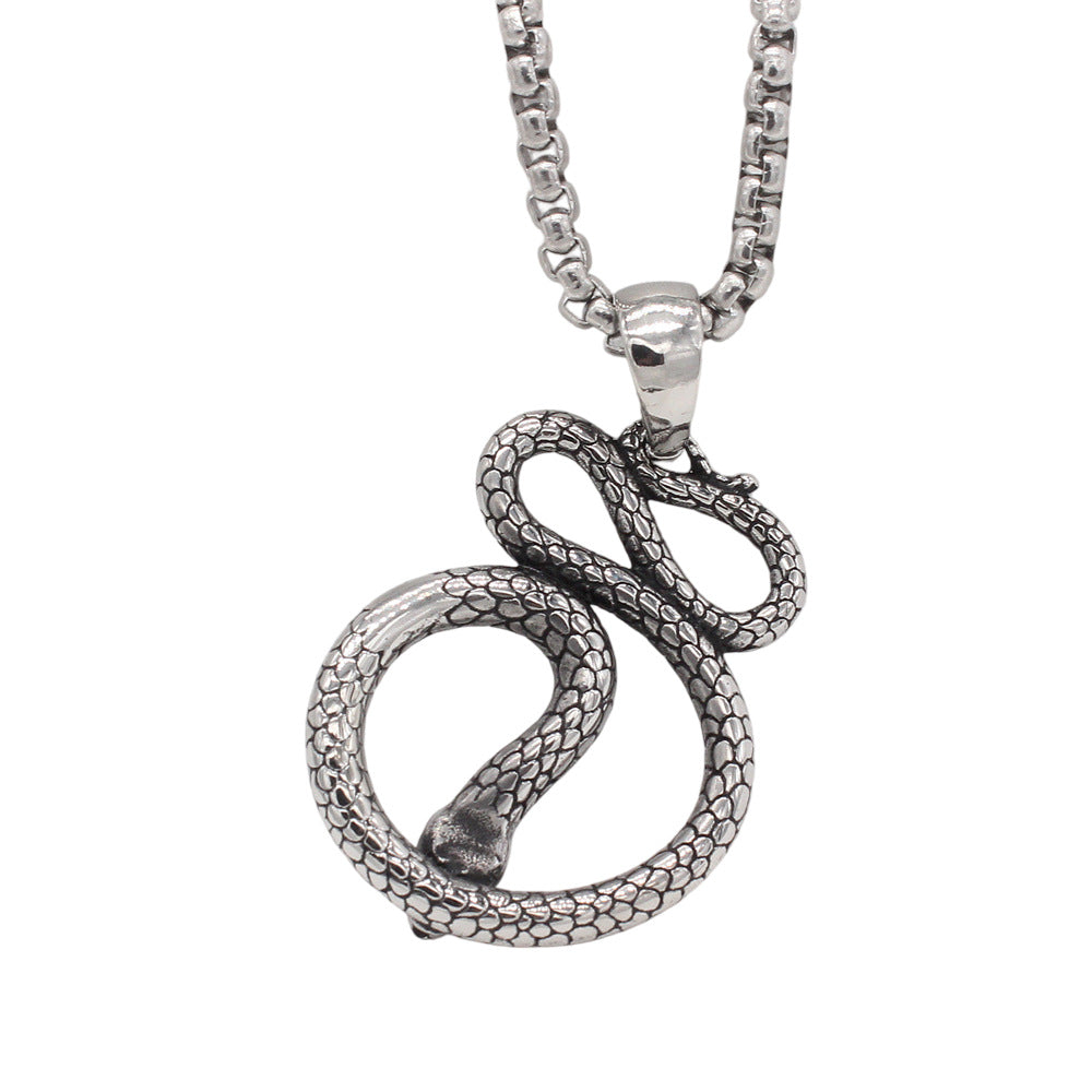 Planderful Jewelry Men's Snake Pendant In Titanium Steel European Retro Style Everyday Genie Collection