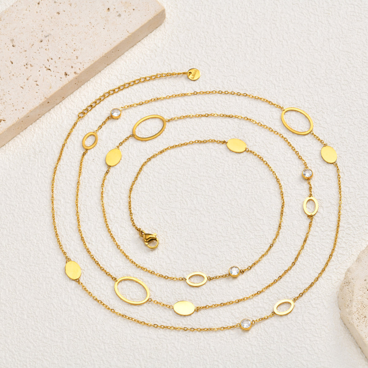 Stainless Steel Autumn & Winter & Double-Layer Imitation Pearl Round Zirconium Necklace