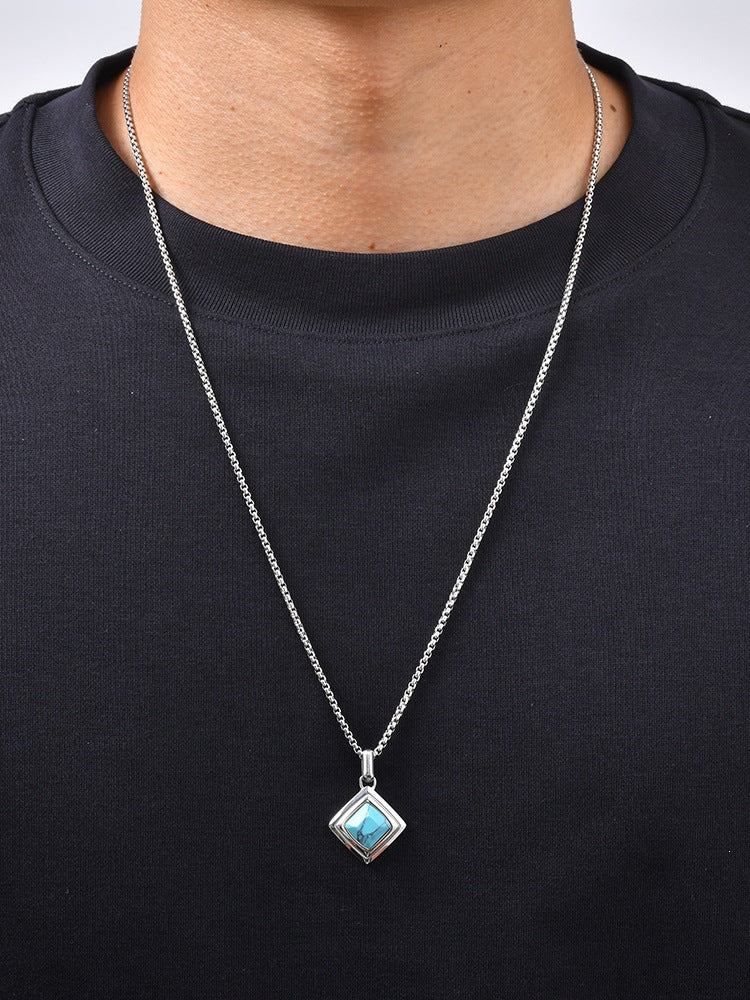 Men's Stainless Steel Square Tiger's Eye Stone Pendant Necklace Punk Stacked Wear