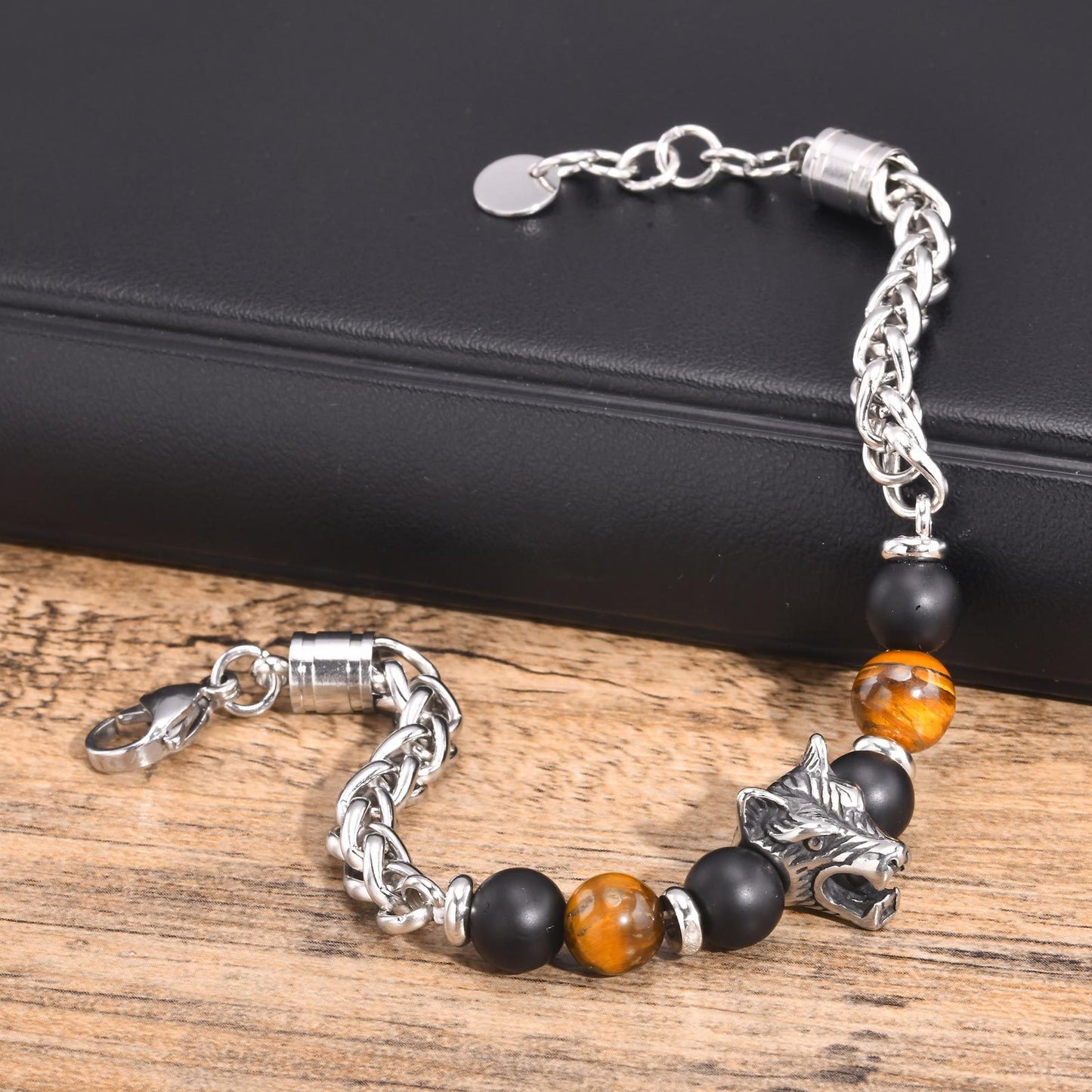 Hip Hop Stainless Steel Wolf Head Bracelet for Men