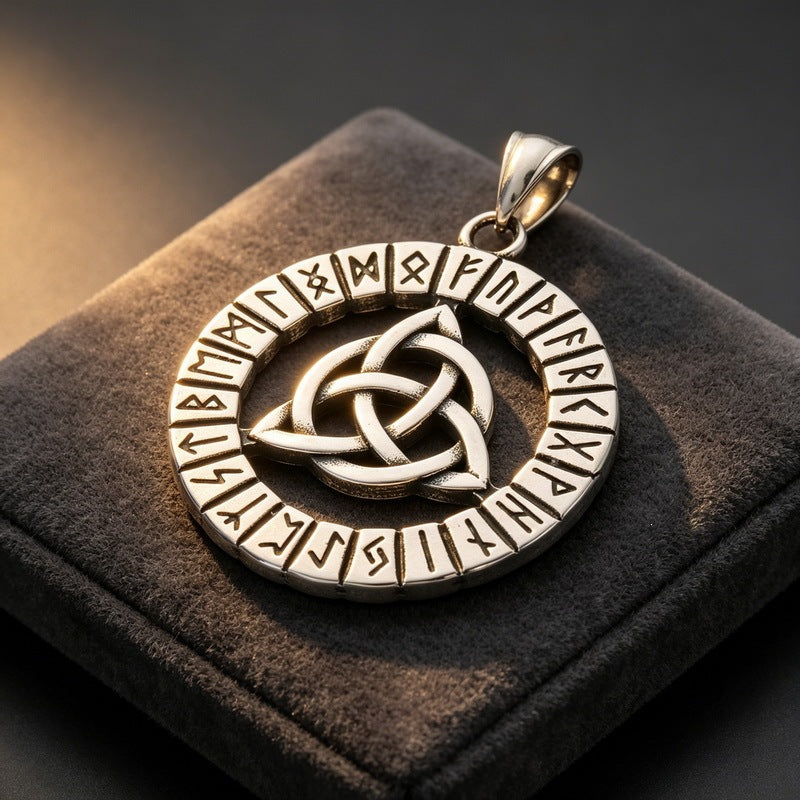 Vintage Viking Celtic Knot Luhn Rune Cross Pendant Slavic Sun Pattern Stainless Steel Necklace