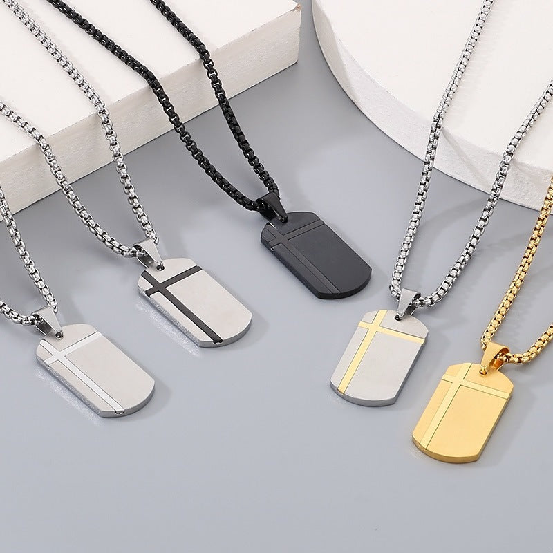Stainless Steel Cross Square Brand Men's Titanium Steel Necklace Crack Military Brand