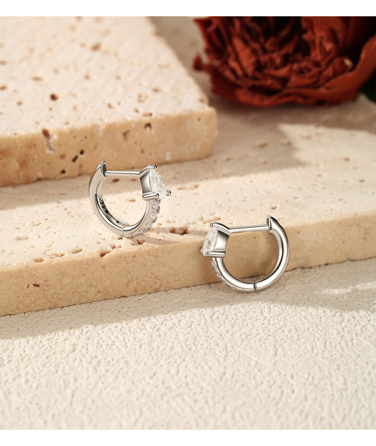 925 Sterling Silver Teardrop Moissanite Hoop Earrings