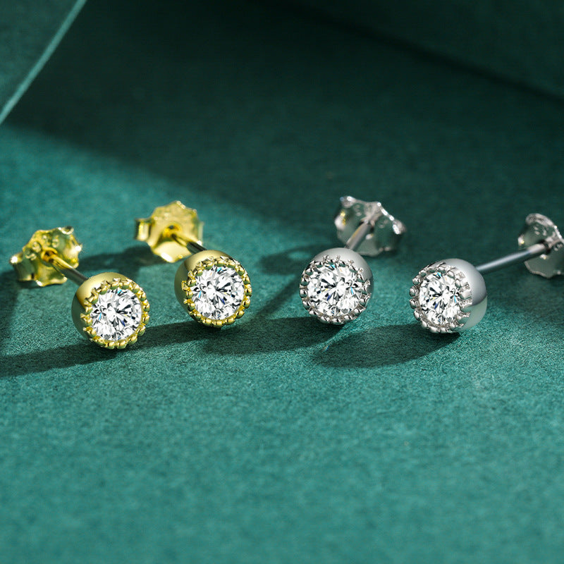 S925 Sterling Silver Minimalist Women's Earrings with Zircon Inlay