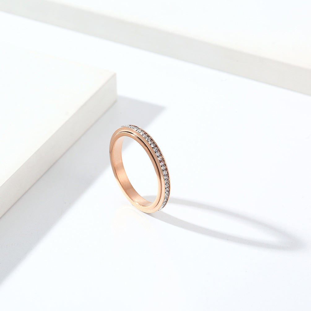 Cross-Border 3mm Full Zircon Rotatable Light Luxury Ring