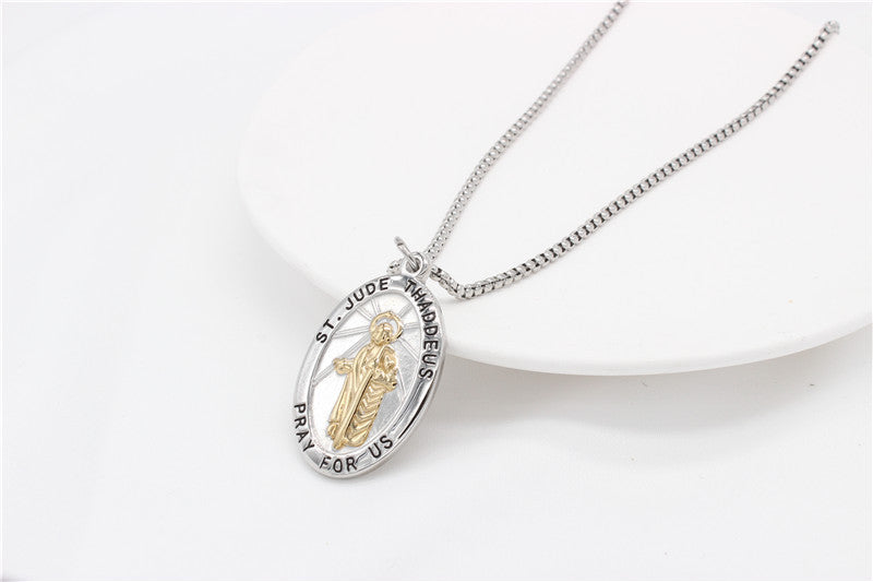 Madonna Oval Tag Pendant Titanium Steel Unisex Necklace Planderful Everyday Genie Collection Protection Symbol
