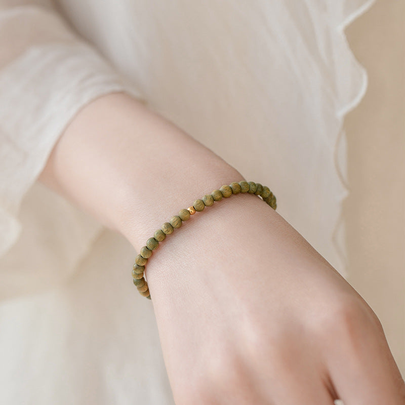 Small and Slim Green Sandalwood Bracelet for Retro Ethnically Inspired Style