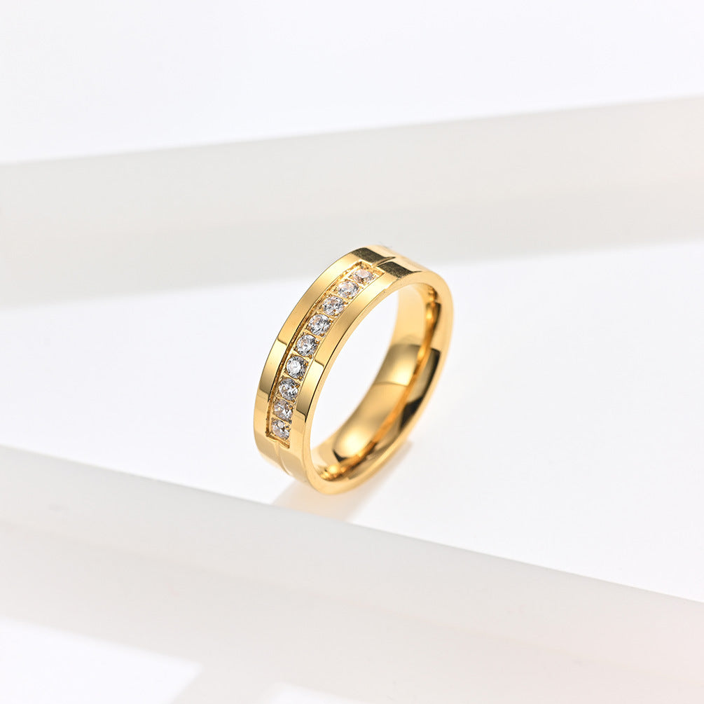 Planderful Titanium Steel Zircon Couple Ring Unisex Wedding Engagement Durable Fade Resistant Jewelry
