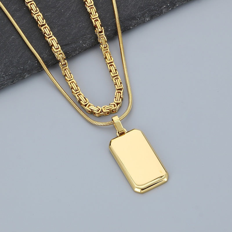 Trendy Emperor Chain Square Titanium Steel Necklace Men's Double-Layer Stacked Stainless Steel Military