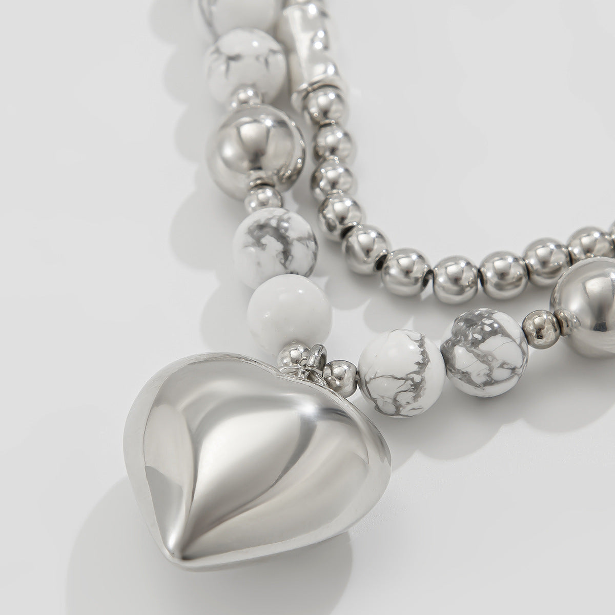 Heart Pendant Mixed-Bead Necklace Set