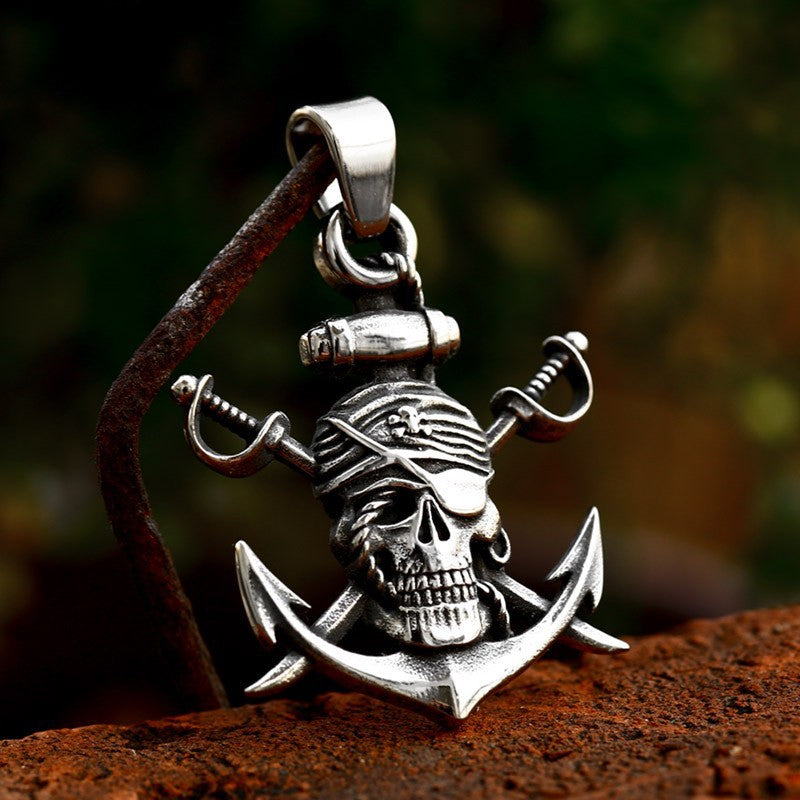 Nordic Viking Ship Anchor Titanium Steel Pendant – Stainless Steel Skull Pendant Necklace