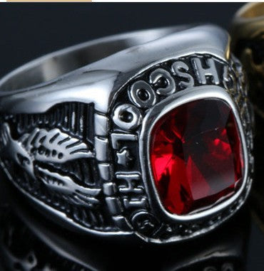 Planderful Titanium Steel Eagle Letter Zircon Ring Engraved Unisex Retro Croopunk Style For Men And Women