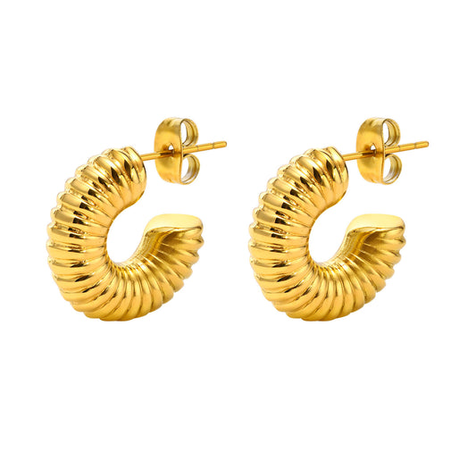 Titanium Steel Hollow Earrings Golden C-Shaped Jewelry Wholesale