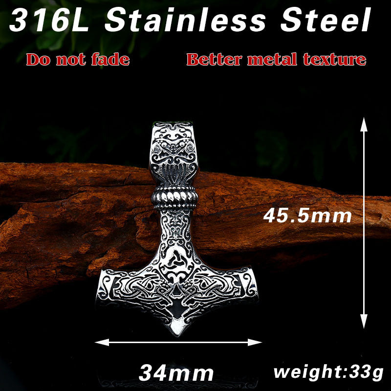 Nordic Vintage Thor's Hammer Pendant in Stainless Steel for Men - Wholesale Viking Jewelry