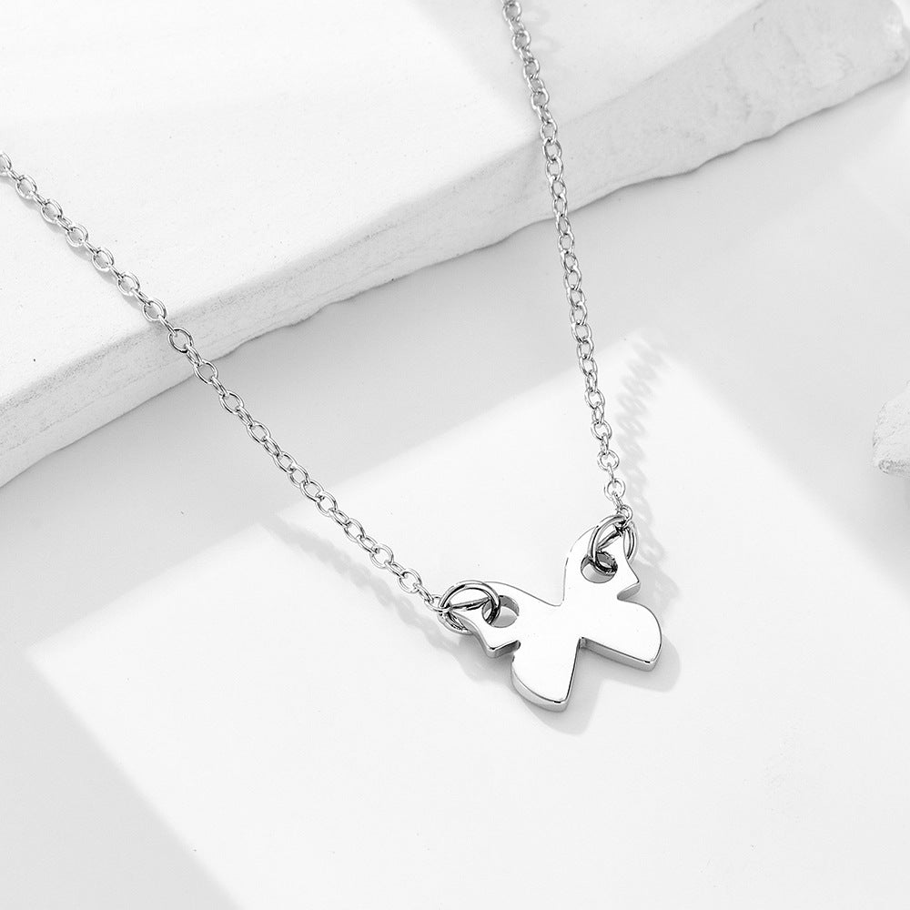 S925 Sterling Silver Mini Glossy Butterfly Pendant Necklace Clavicle Chain