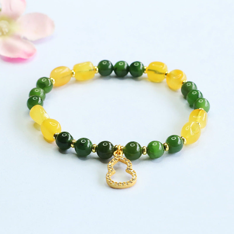 Hetian Jasper & Beeswax Amber Bracelet