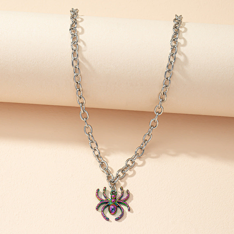 Vibrant Spider Pendant Necklace with a Retro Twist