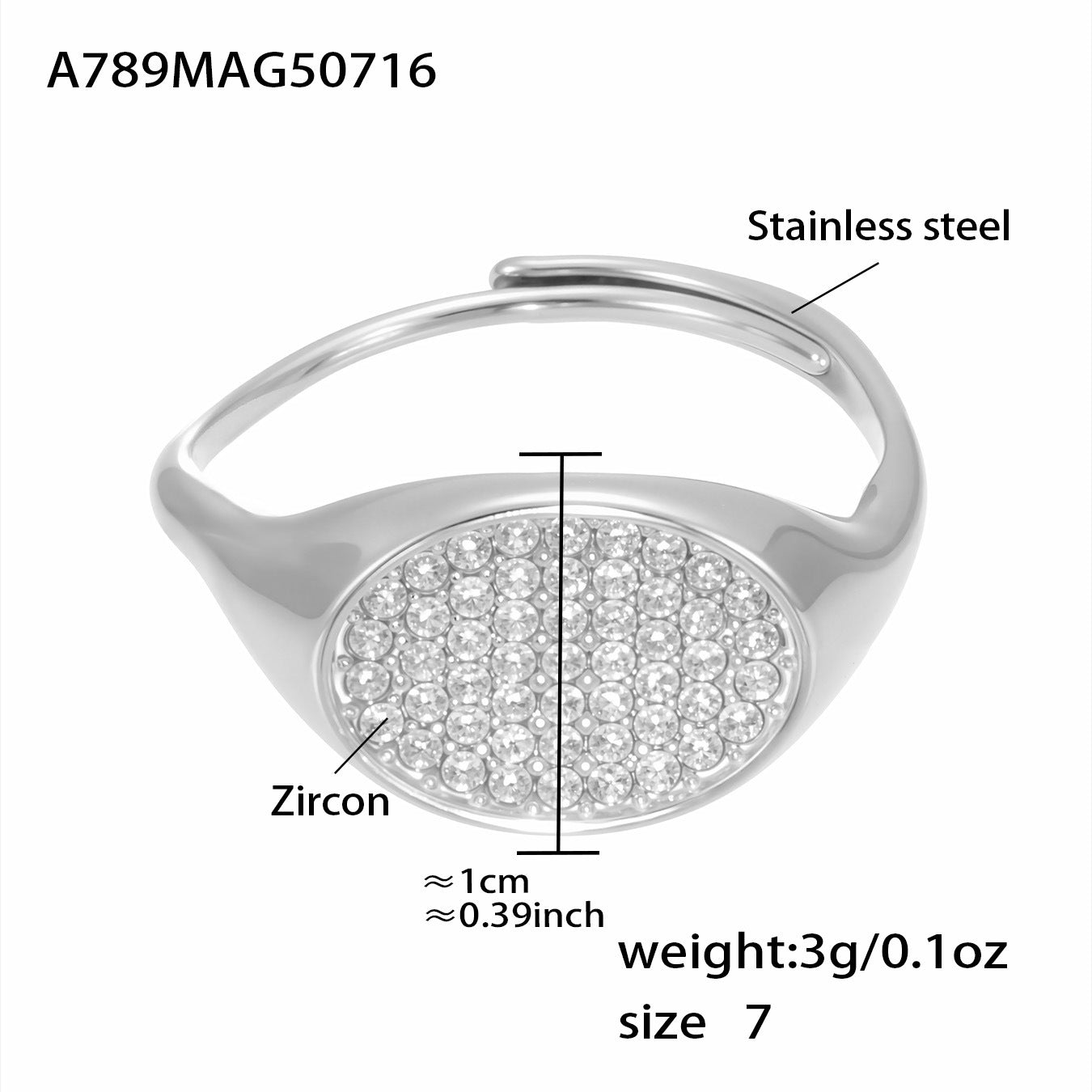 Planderful Zircon Love Ring Opening Design Titanium Fans