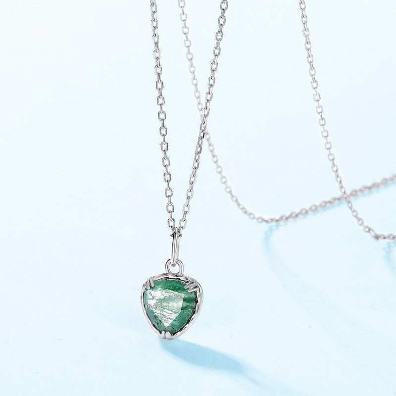 S925 Sterling Silver Moss Agate Heart Pendant Necklace