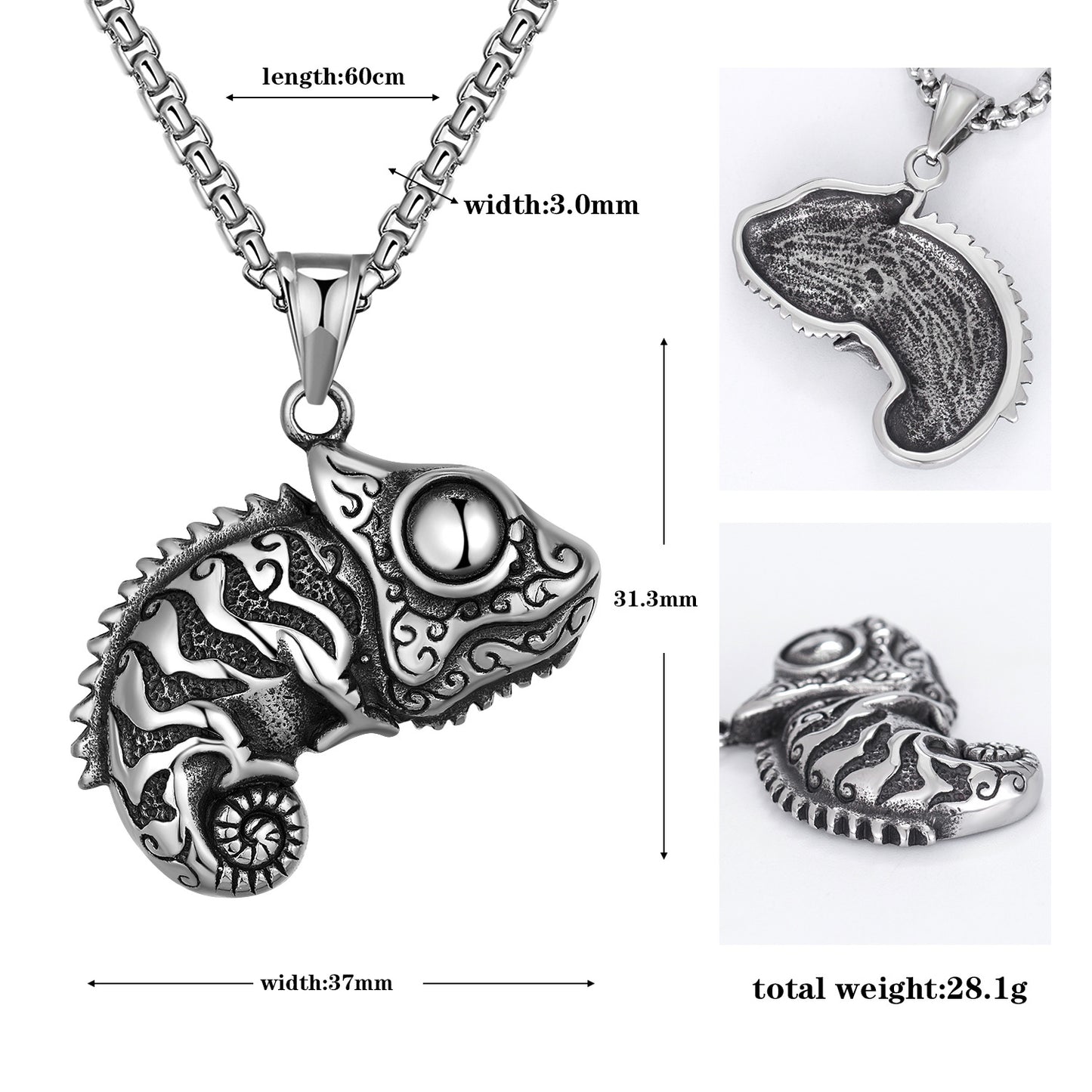Steel Necklace - Vintage Urban Street Style Lizard Design For Everyday Outdoor Wear And Casual Chic