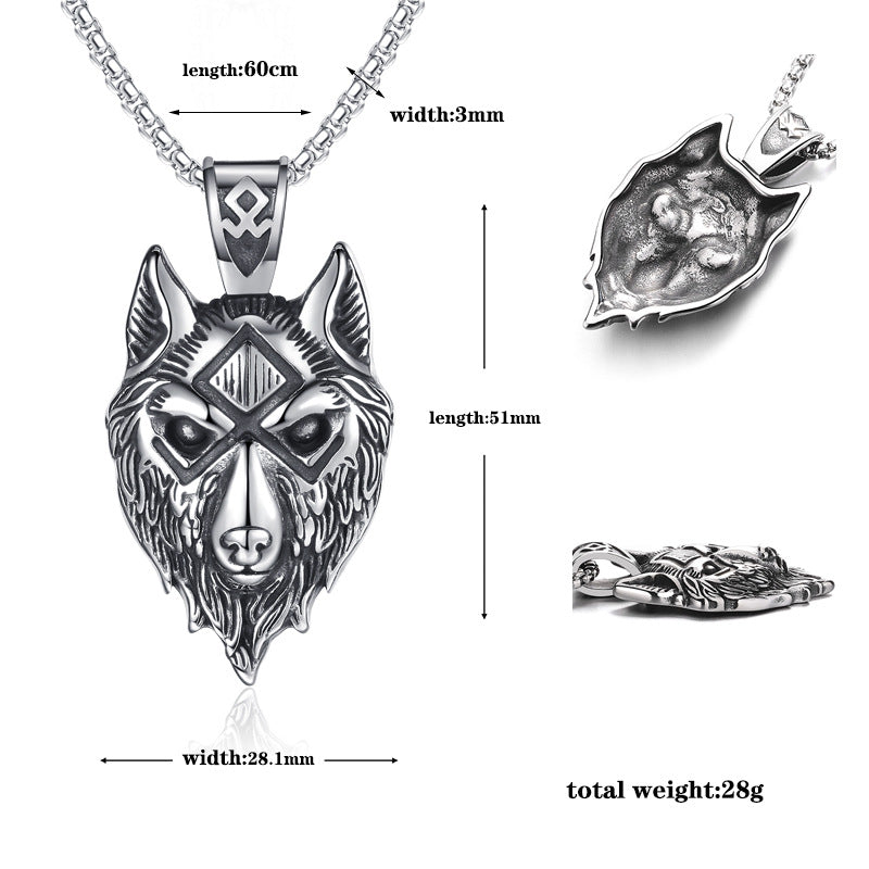 Steel Necklace – Vintage Viking Wolf Head
