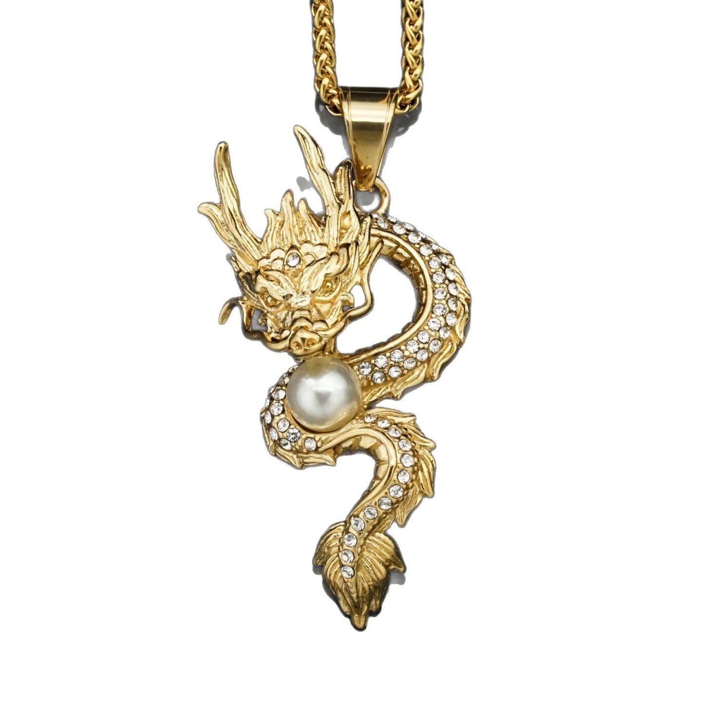 Planderful Dragon Necklace Gold Plated Stainless Steel With Zircon Flying Dragon Pendant Unisex Statement Jewelry