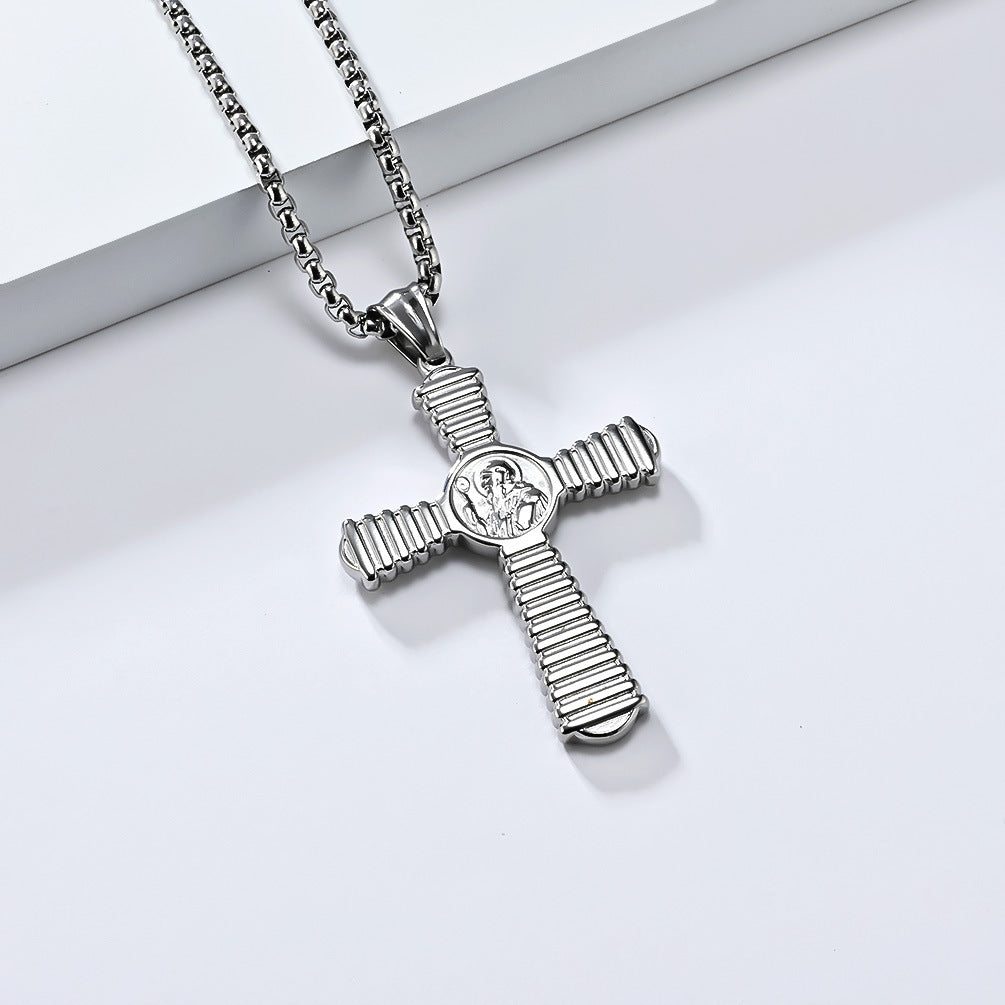 European and American Saint Benedict Exorcist Titanium Steel Cross Necklace for Men