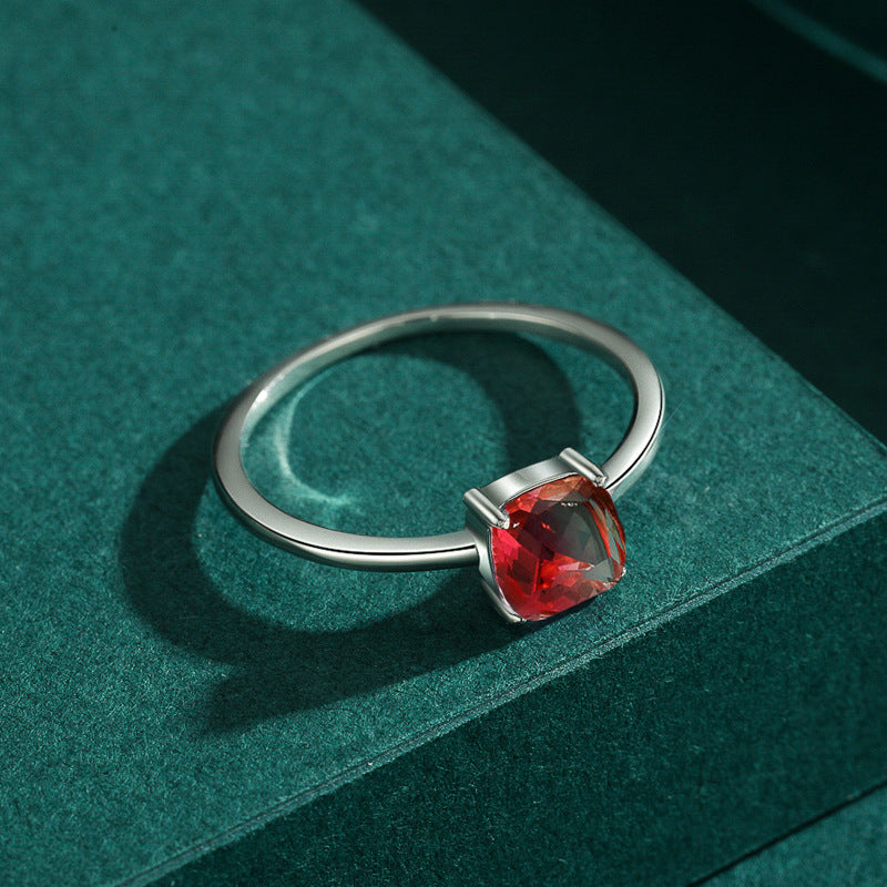 S925 Sterling Silver Square Watermelon Tourmaline Ring