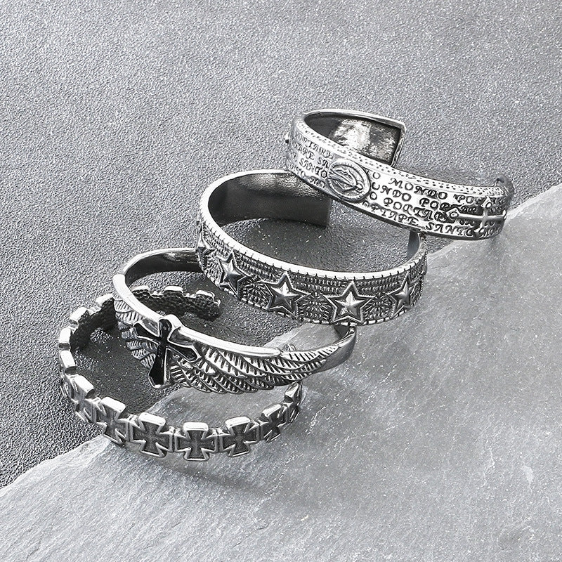 Angel Cross Bracelet – Antique Pentagram Virgin Mary Titanium Steel Men's Opening Bracelet
