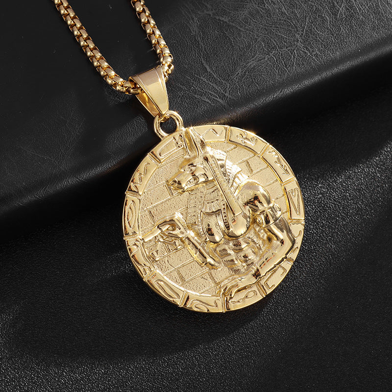 Anubis Pendant Necklace By Planderful Unisex Hip Hop Inspired Gold Plated Titanium Steel Jewelry