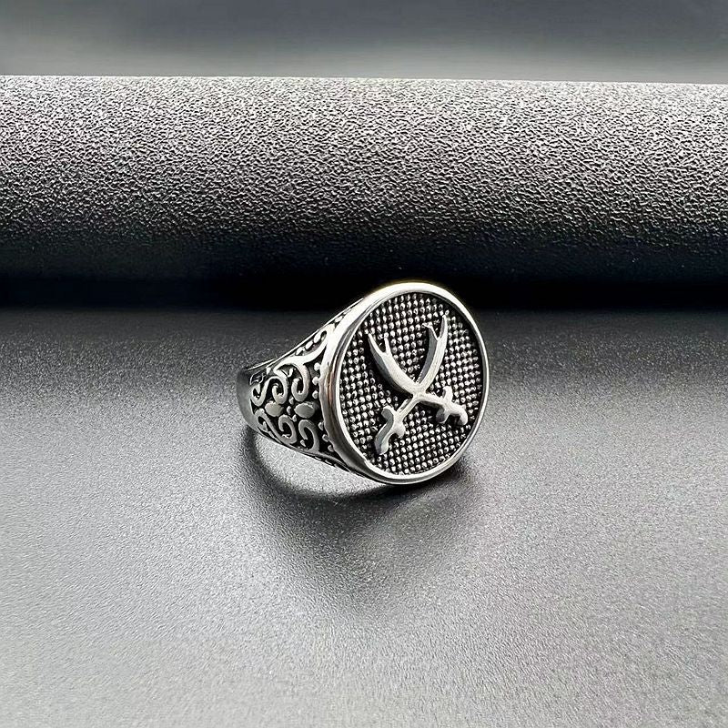 Planderful Everyday Genie Middle Eastern Vintage Punk Ring Stainless Steel Double Knife For Men