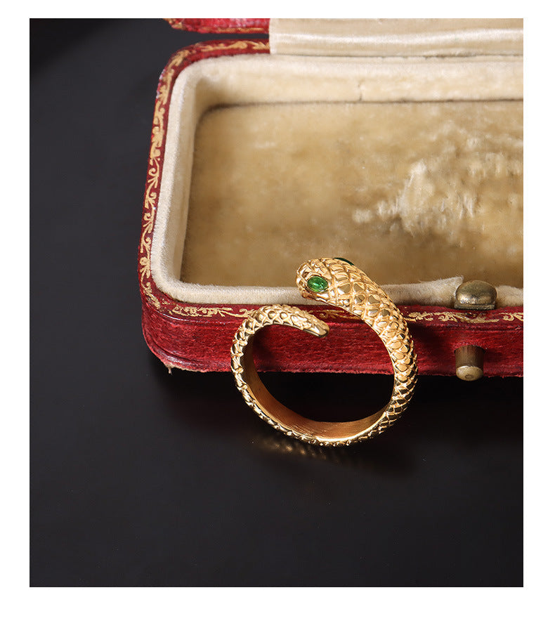 Elegant 18k Gold Plated Snake Ring with Zircon Detailing