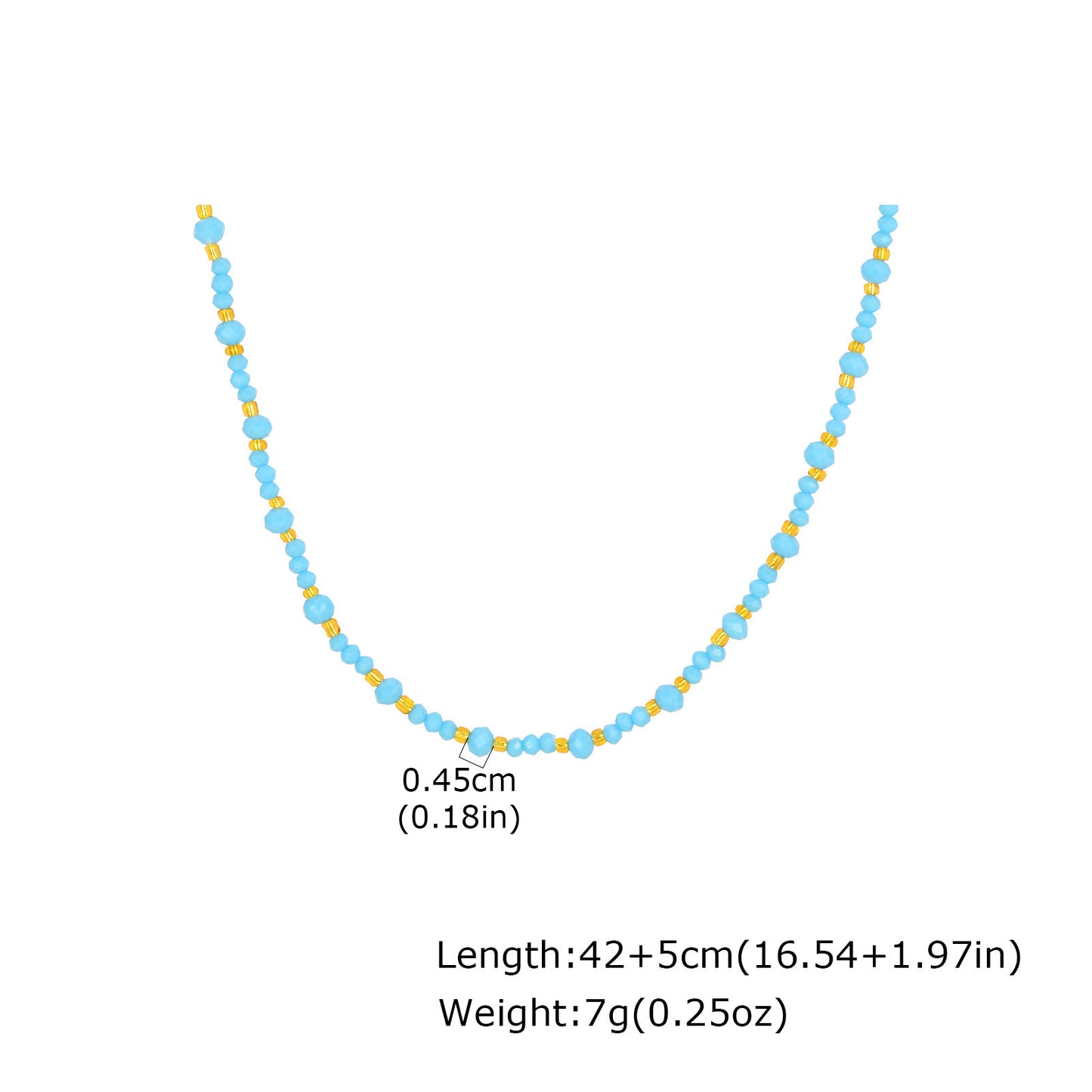 Stainless Steel Blue Rice Bead Gold Bead Necklace Neck Chain Beaded Summer Vacation