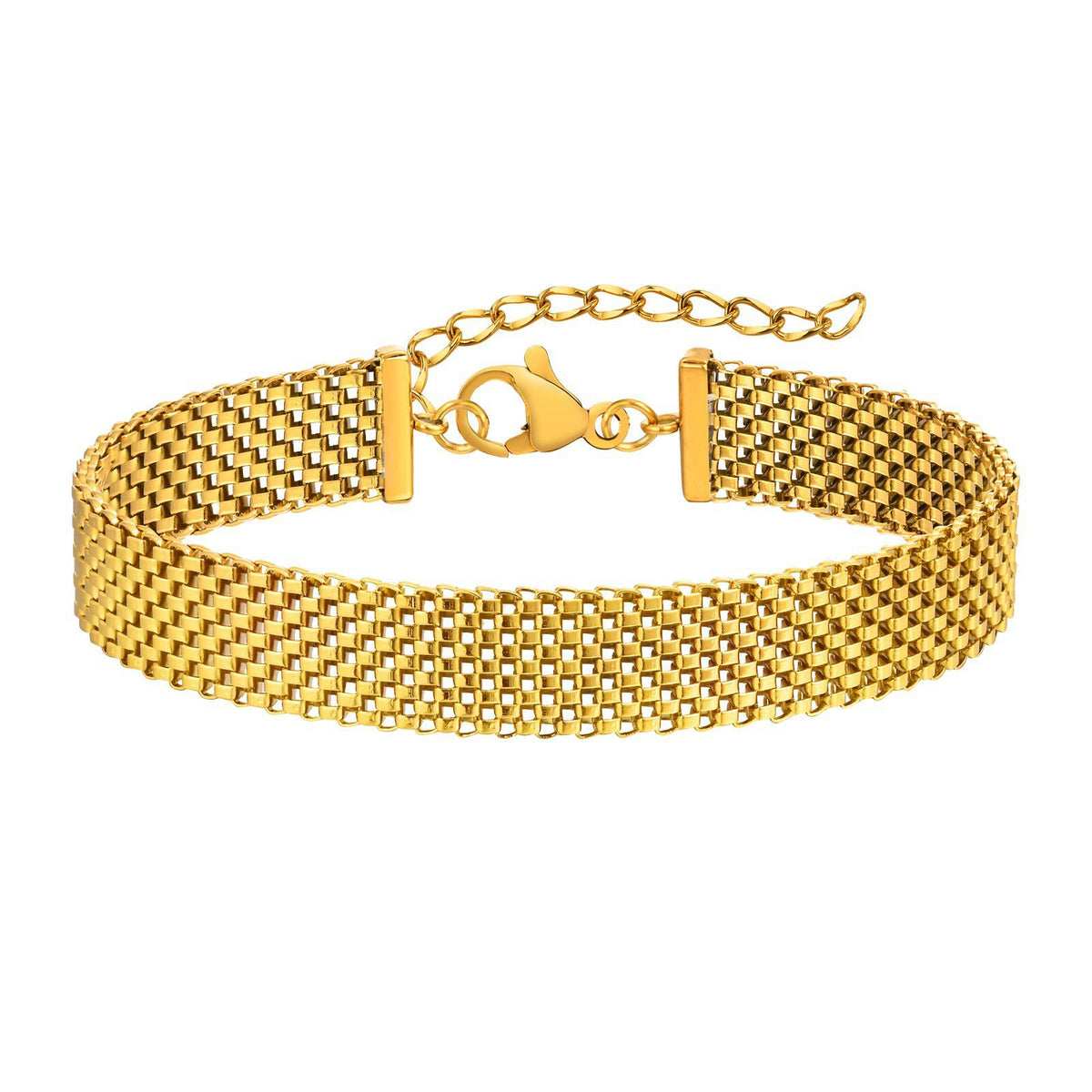 Wide Mesh Strap Gold Stainless Steel Bracelet for Women