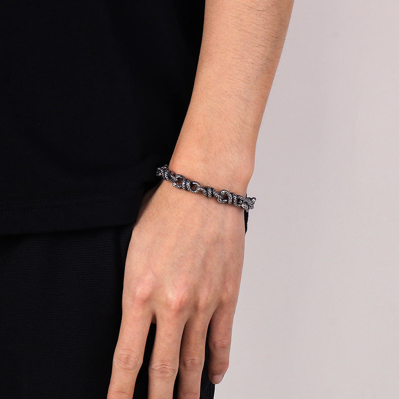 Planderful Zircon Encrusted Snake Bracelet For Men Titanium