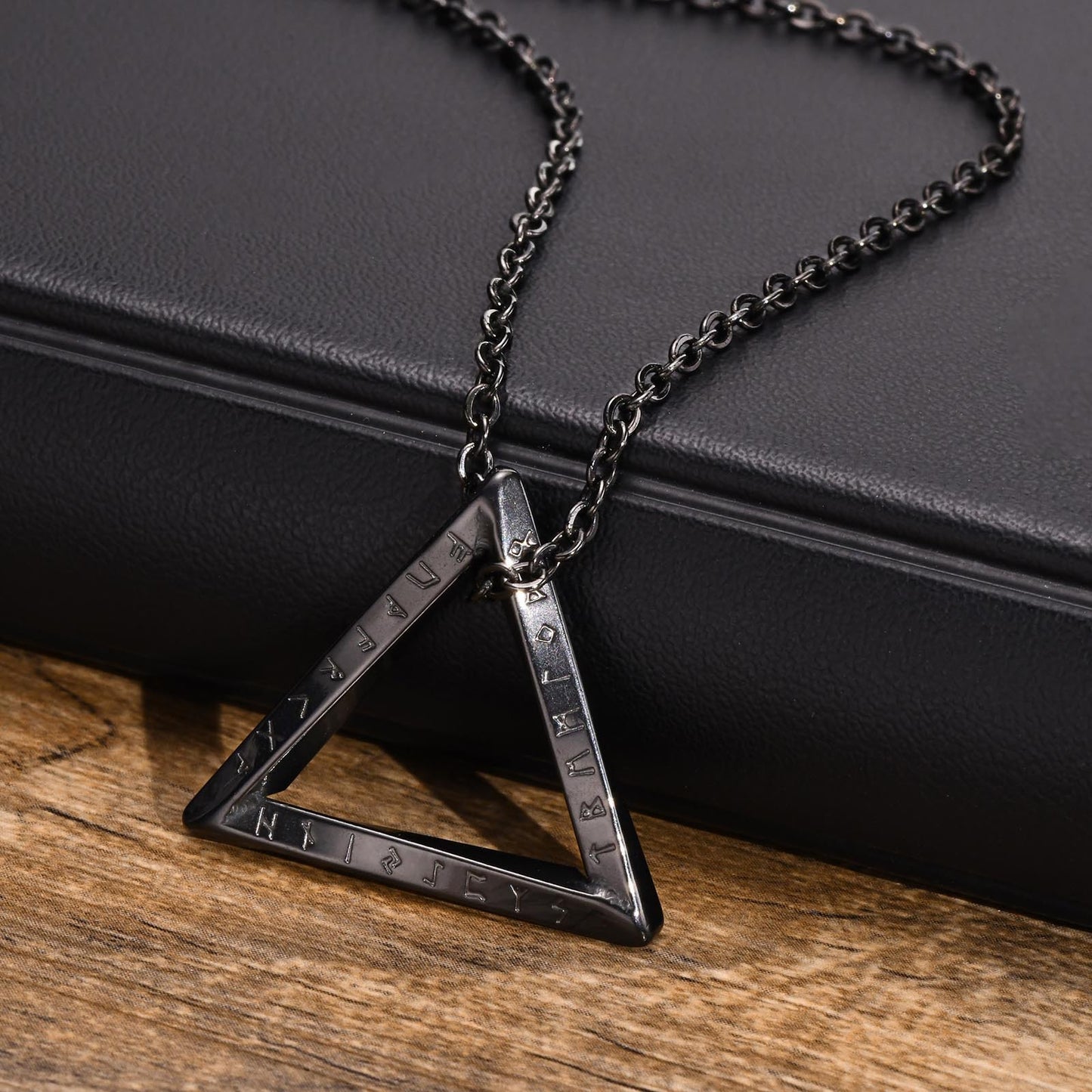 Men's Stainless Steel Pendant Necklace Viking Luhn Triangle Geometric Steel Black for Men