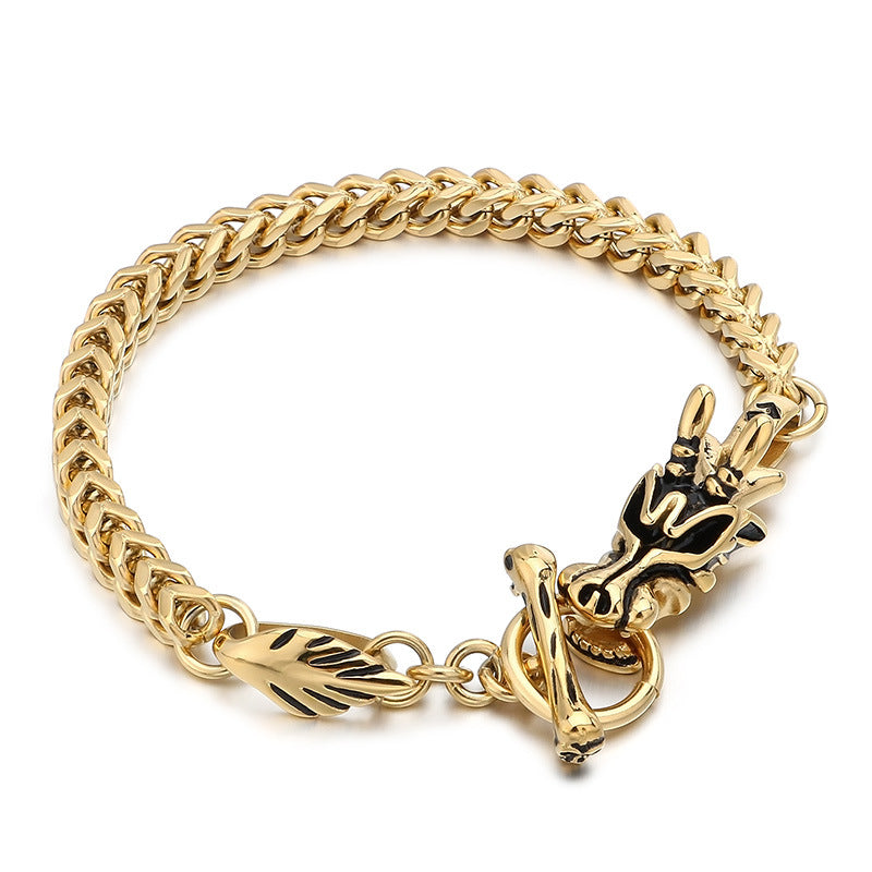 Titanium Steel Men's Zodiac Bracelet with 18K Gold Keel Design - Simple Positive and Negative Chain