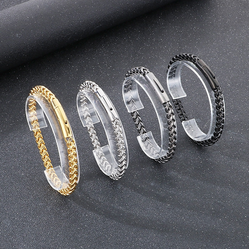 Planderful Men Stainless Steel Chain Bracelet Retro Style