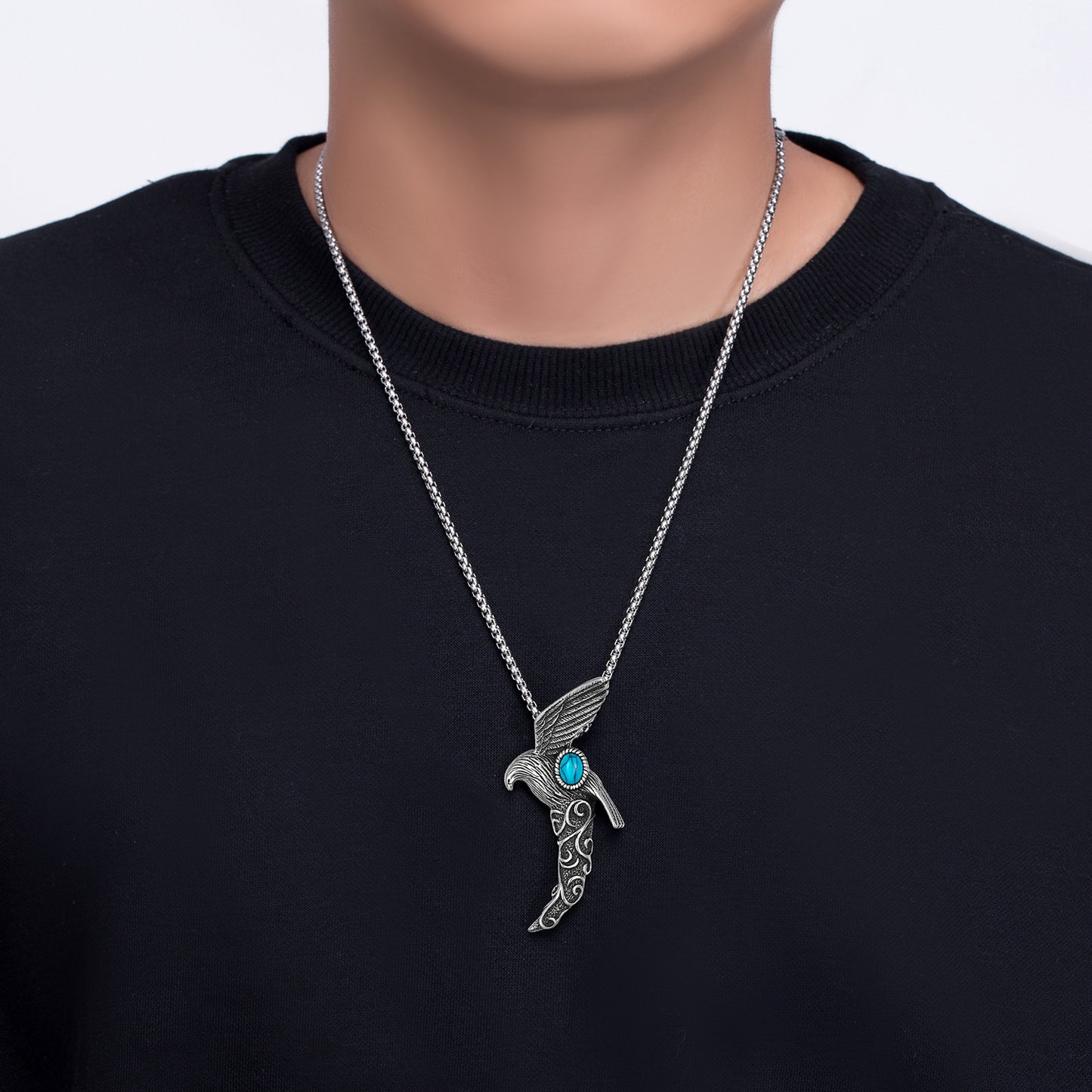 Turquoise Necklace – Vintage Everyday Wear for Men Stainless Steel Jewelry Gift Ready Packaging Included