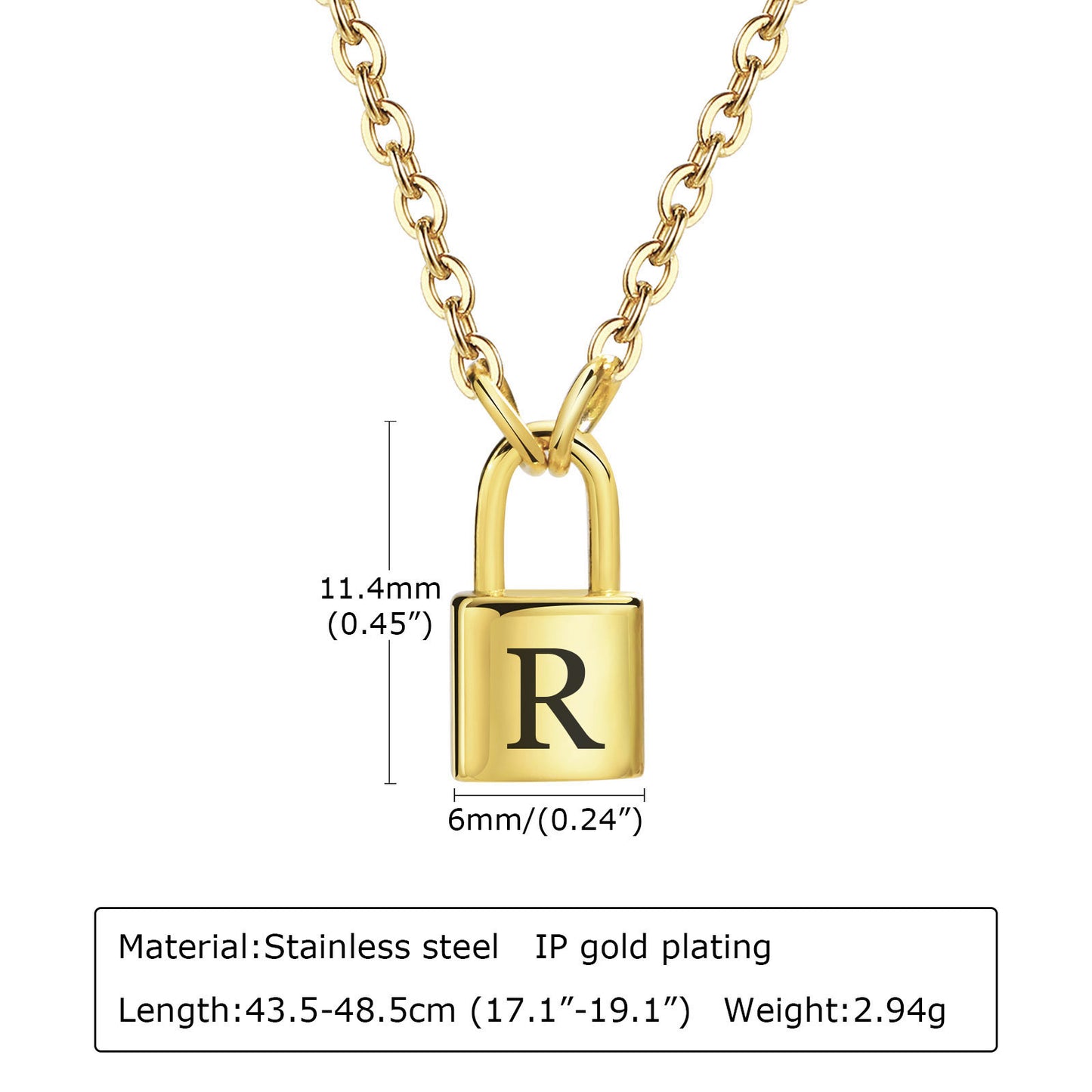 26 English Letter Pendant Necklace Stainless Steel Lock Jewelry