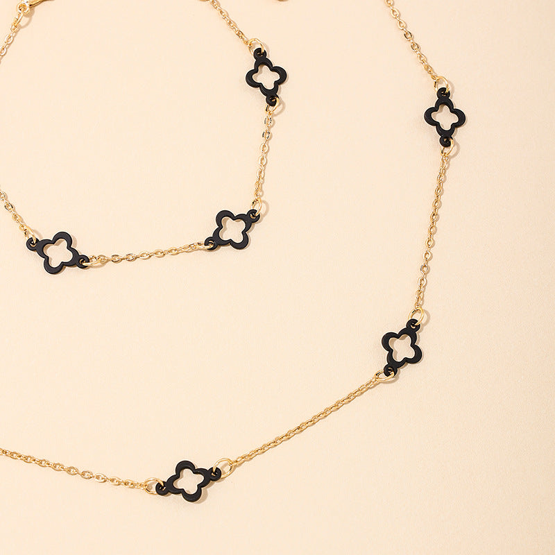 Summer Versatile Metal Clover Necklace Bracelet Set for Women