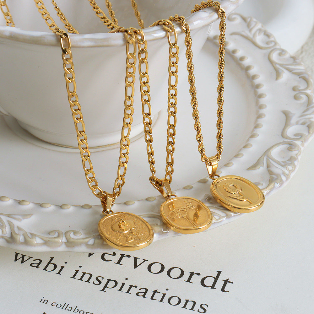 Elegant Titanium Steel Floral Pendant Necklace for Women