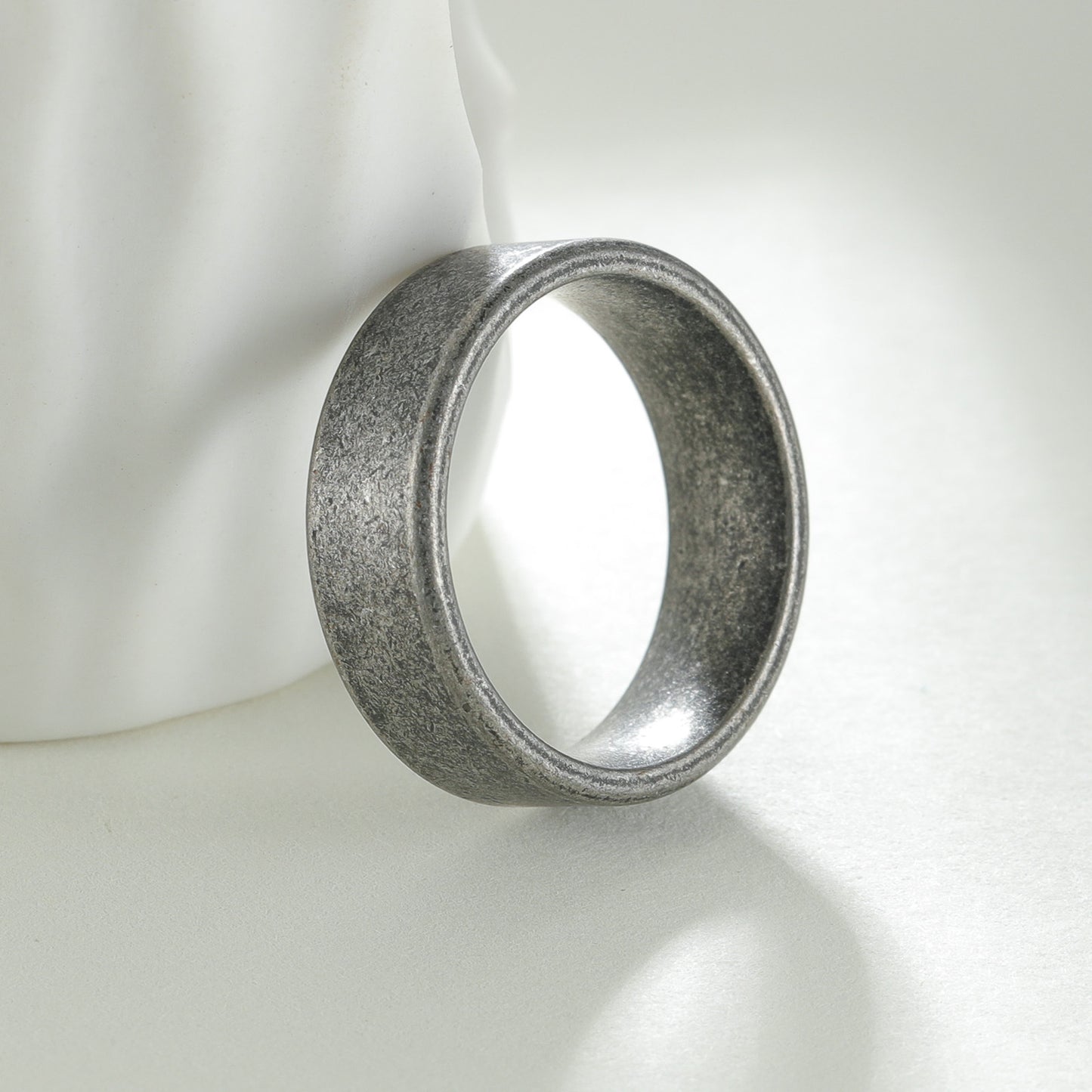 Planderful Everyday Genie 7mm Stainless Steel Ring Unisex Ancient Silver Protection Symbol