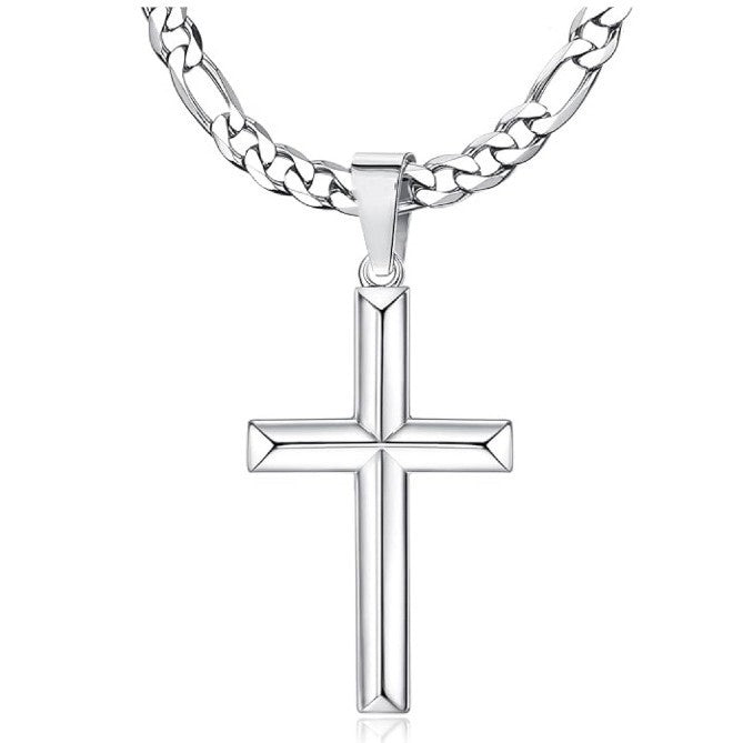 Planderful Bold Mens Cross Pendant Necklace Titanium Steel With Cuban Chain Urban Hip Hop Gift