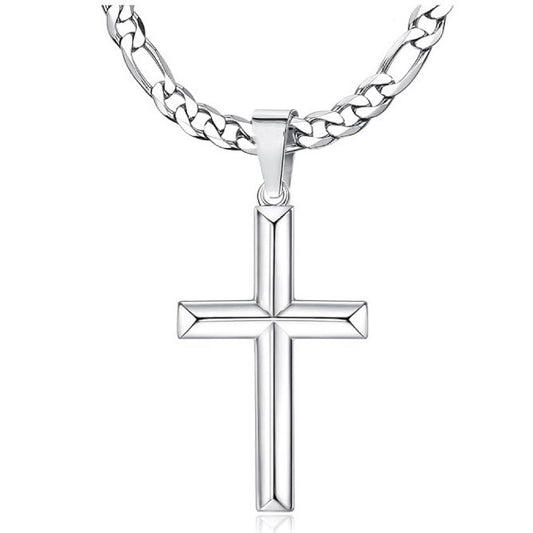Planderful Bold Mens Cross Pendant Necklace Titanium Steel With Cuban Chain Urban Hip Hop Gift
