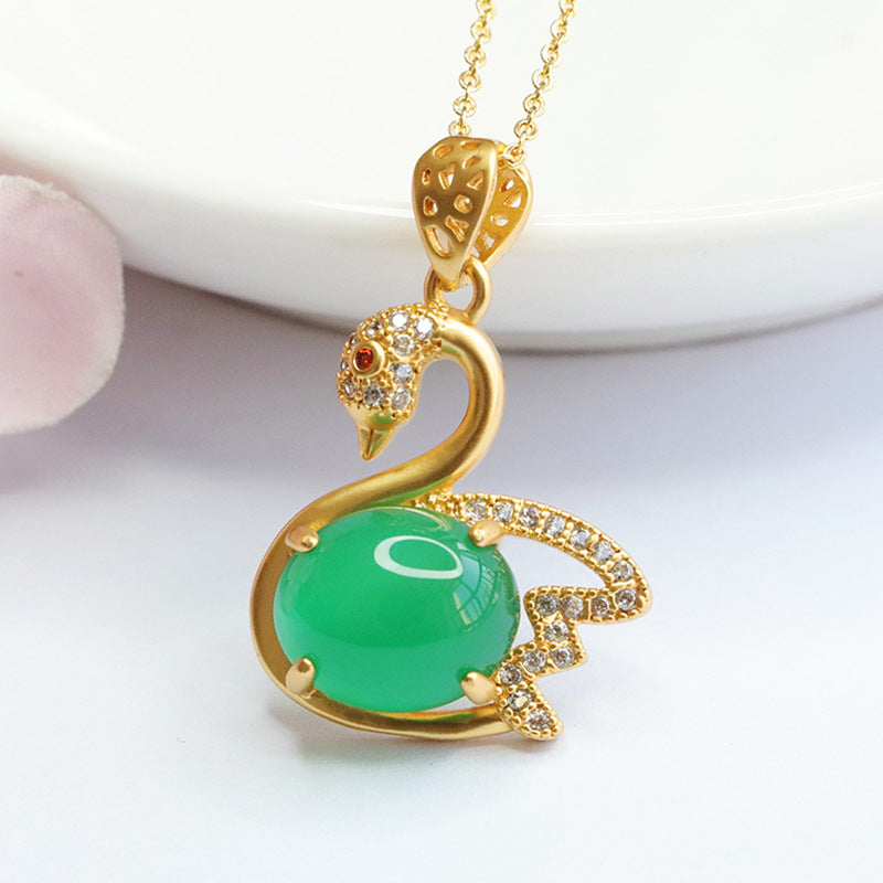Swan Pendant Necklace with Chalcedony and Zircon Accents