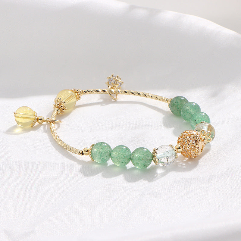 Natural Green Strawberry Crystal Sterling Silver Bracelet - Fortune's Favor Collection