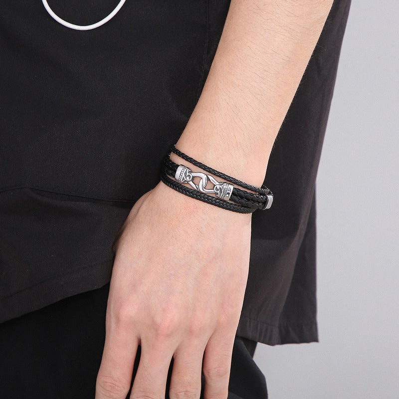 Planderful Men Magnetic Leather Bracelet Engraved Totem