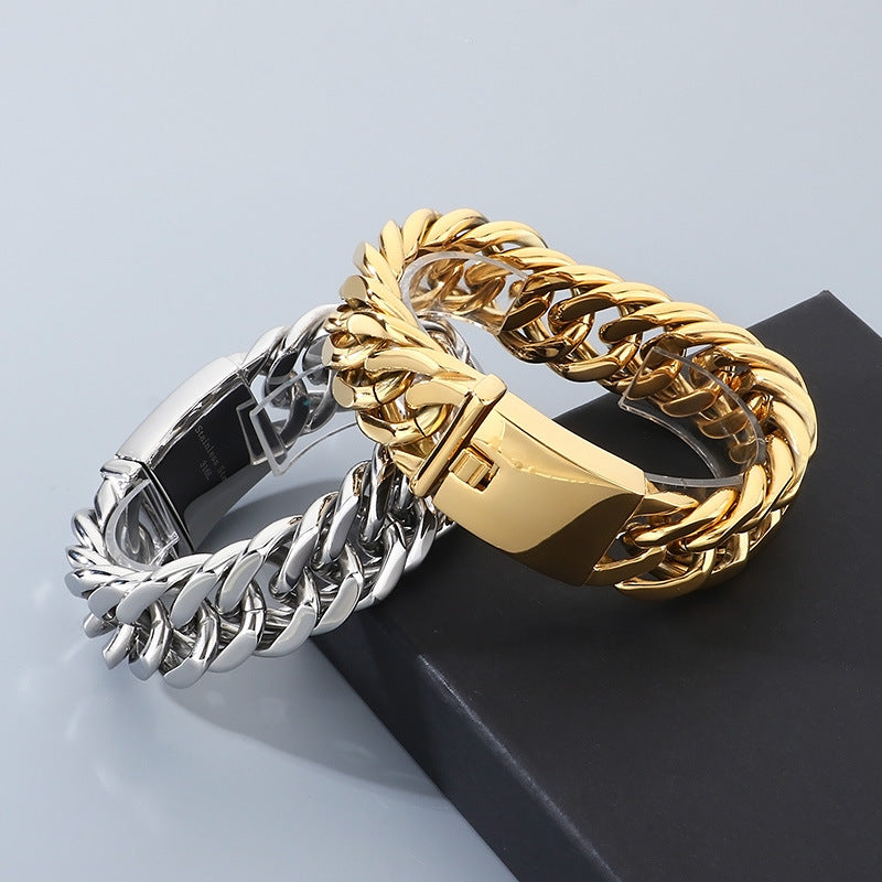 18mm Double-Woven Four-Sided Grinding Cuban Chain Polished Men's Bracelet