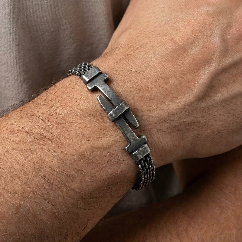 Style Buckle With Extension Chain Bracelet – Cross Curved Bar Mesh Chain Stainless Steel